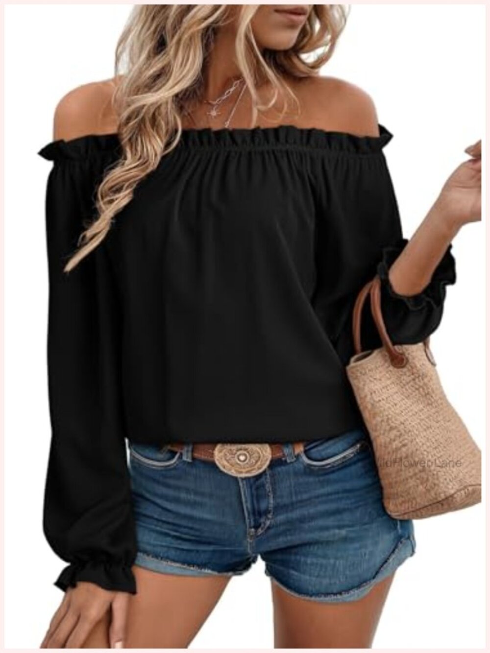 Off the Shoulder Blouse Long Sleeve Pleated Dressy Casual Top